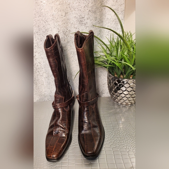 Justin Basic NWOB Men Cowboy Brown Crocodile Pattern Western Ankle Leather Boots main image 6